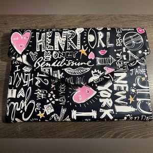 Black Graffiti Print Clutch with Pink Accents
